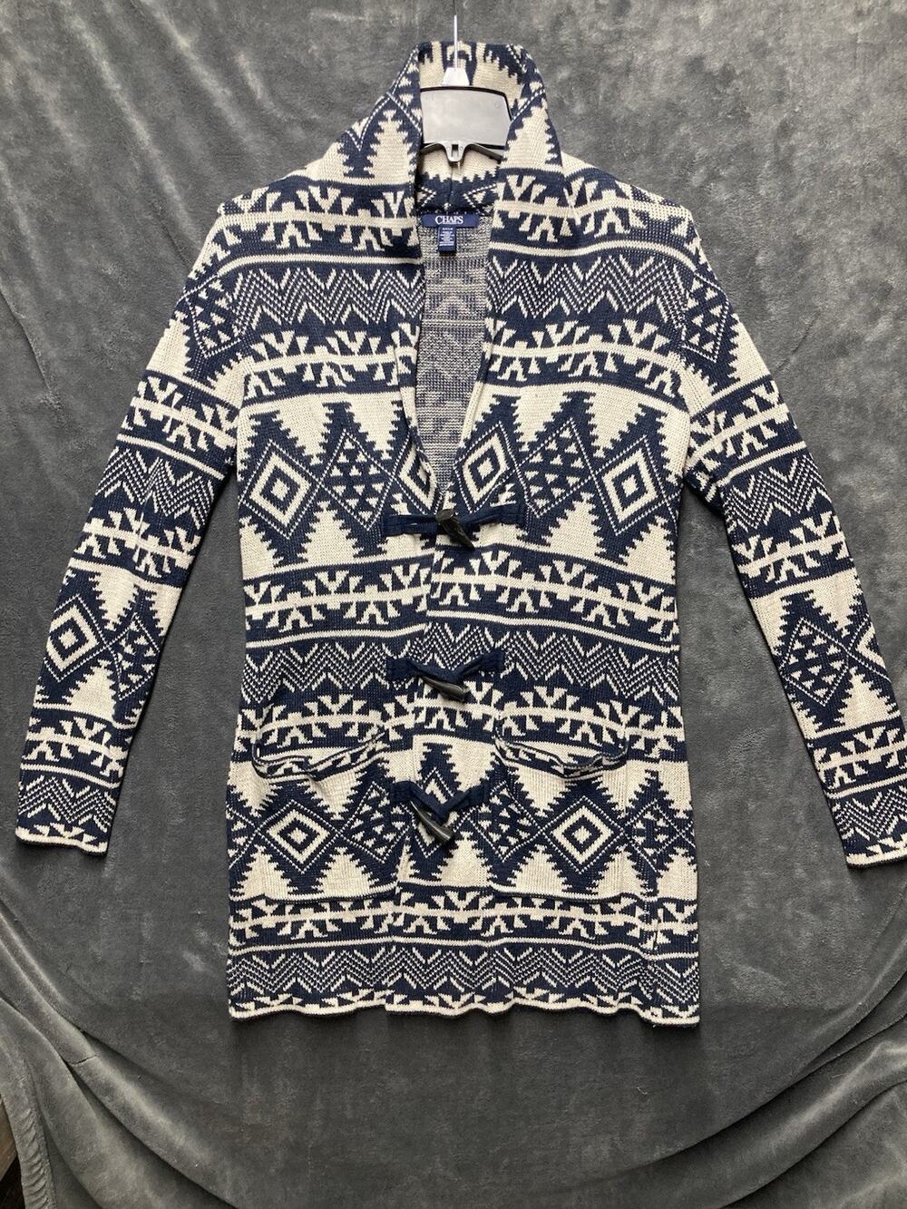 Chaps Woman’s Southwestern Aztec Print Toggle Cardigan Sweater S Cowgirl Nordic